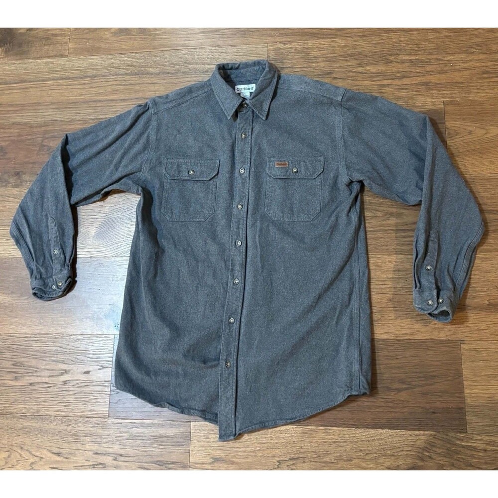 Carhartt Heavyweight Solid-Flannel Work Shirt Gray S149CHH Mens Size Large Tall